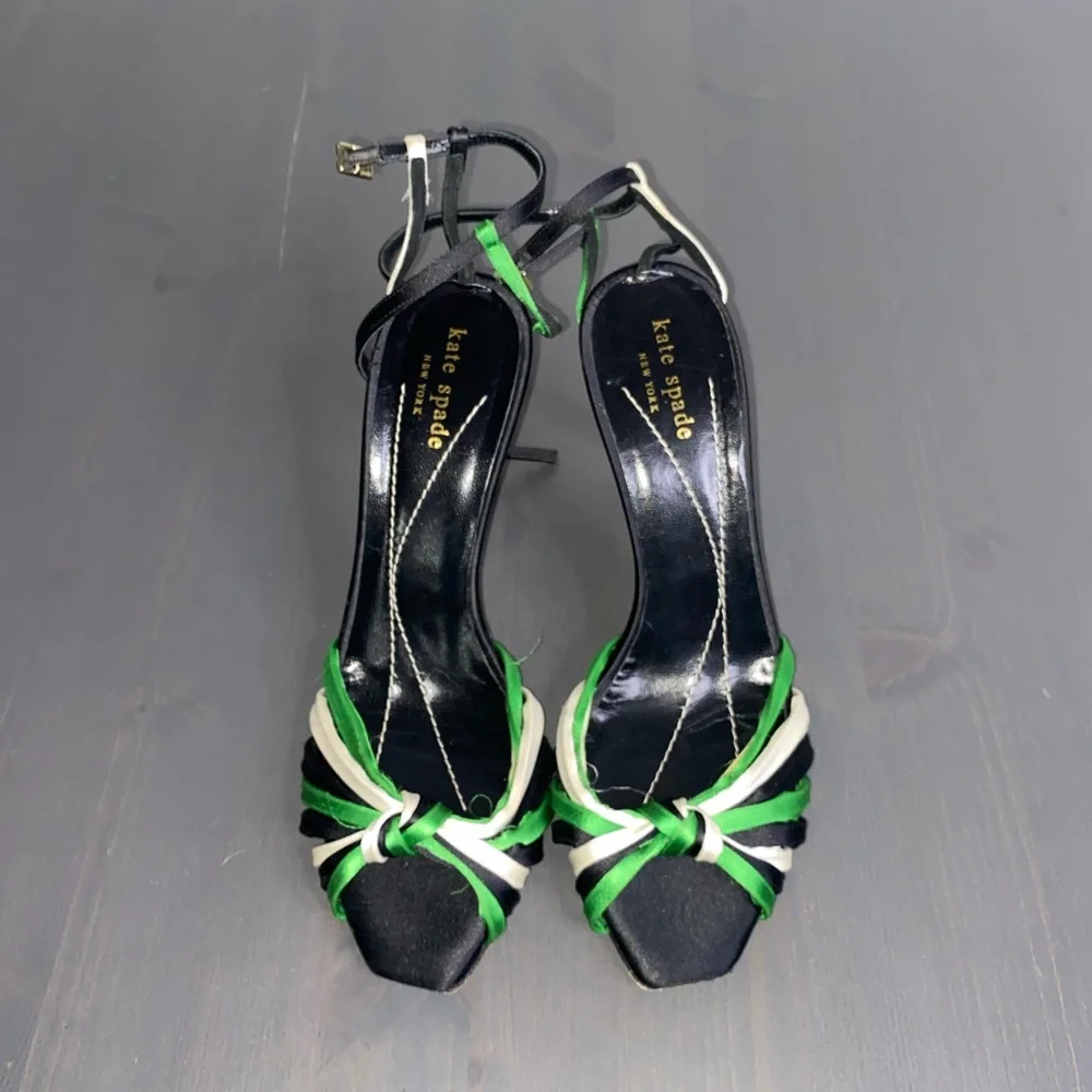 Kate Spade Florence Strappy Heeled Evening Sandals Black, White and Green